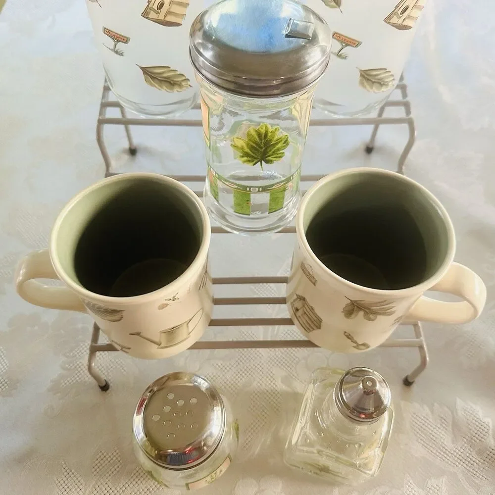 VTG Libbey Pfaltzgraff Naturewood 7pc Glassware Mug Lot Cruet Shaker Pristine